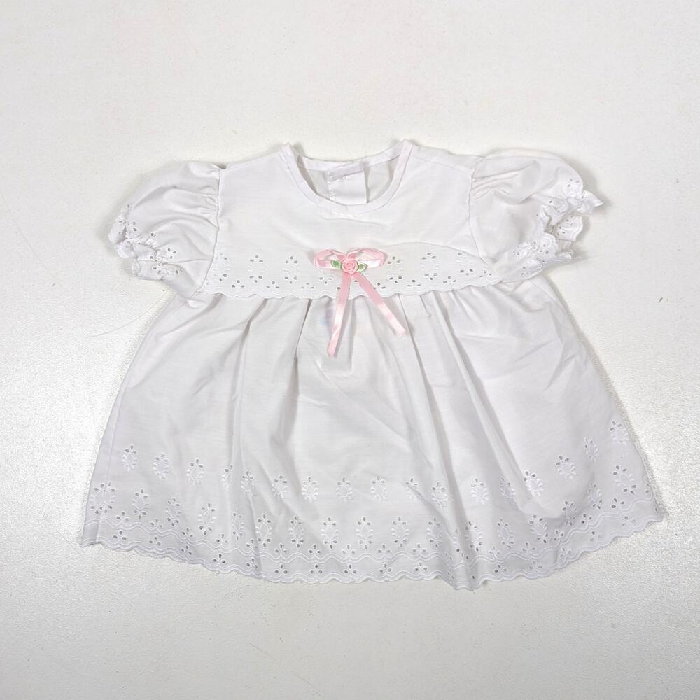 Vtg Alexis Dress Baby Girls Sz 6m White Eyelet Casual Babydoll Party Wedding